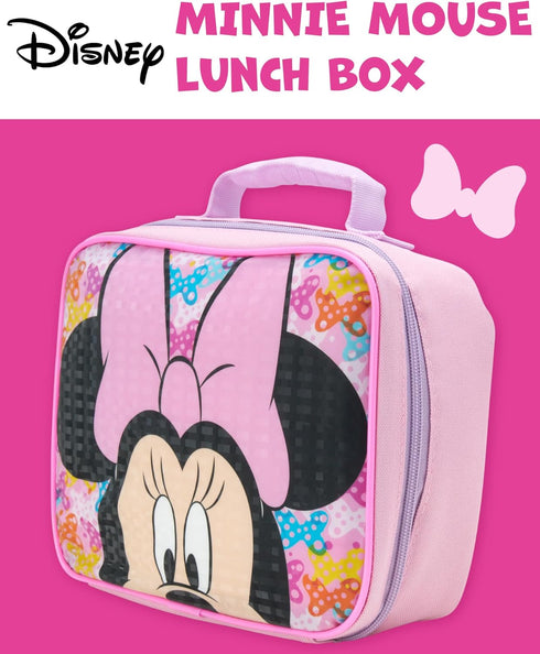 Fast Forward Girls' Lunch Box - 7" Reusable Insulated Lunch Bag for School, Picnic, Travel - Trendy Cartoon Lunch Box for Girls, Minnie Pink...