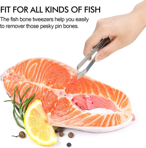 Fish Bone Tweezers, Professional Stainless Steel Flat and Slant Pliers Set for Kitchen Salmon Trout, 4 Pcs...