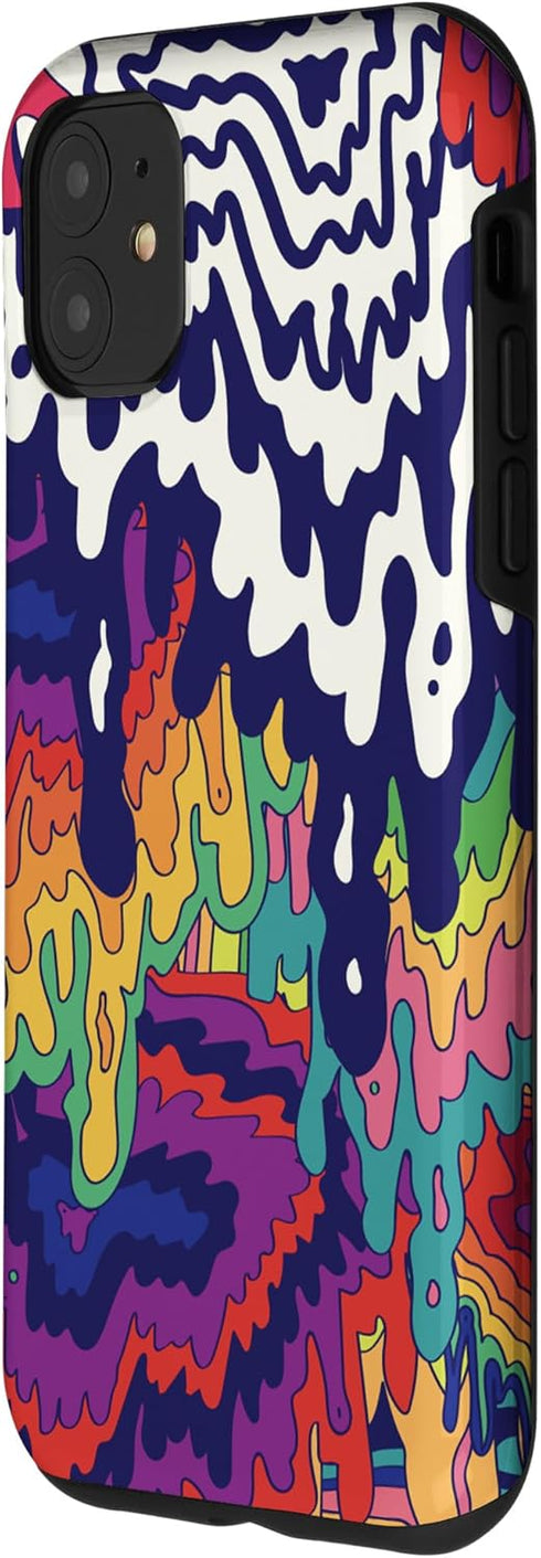 iPhone 11 Trippy Paint Drip Doodle Blue Red Purple Rainbow AEQ068 Case...
