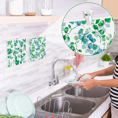 6 Pack Swedish Dishcloths for Kitchen, Absorbent Dish Cloths Swedish Dish Towels with Adhesive Clips, Reusable Paper Towels No Odor for Cleaning H...