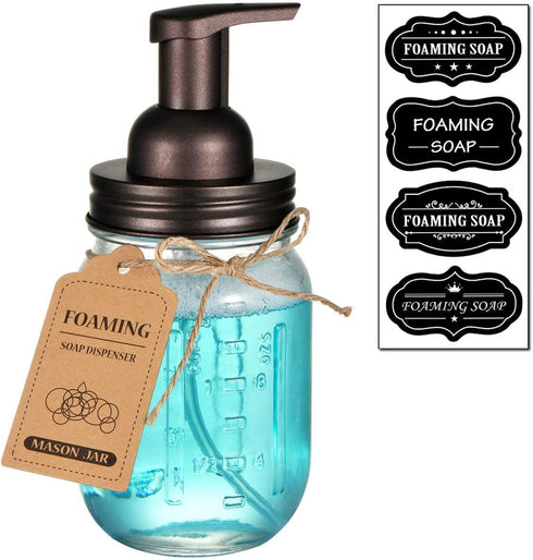 Amolliar Mason Jar Foaming Soap Dispenser, Rustproof Stainless Steel Lid, BPA Free Foam Pump, with Chalkboard Labels, Rustic Farmhouse Decor, Hand...