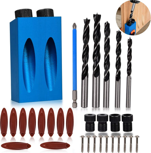 34 Pcs Pocket Hole Jig, Woodwork Guides Joint Angle Tool 15 Degree Holes Puncher Locator Dowel Jig Kit, Hole Positioning Fixture with Screws Sprin...