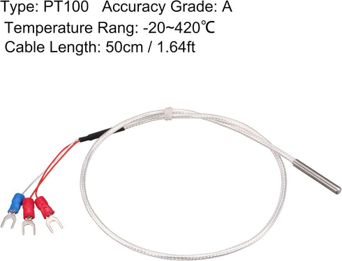 uxcell PT100 RTD Temperature Sensor Probe 3 Wires Cable Thermocouple Stainless Steel 50cm(1.64ft) (Temperature Rang: -50 to 200C)...