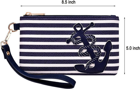 PU Nautical Anchor Purse, 8.5"x5.0" Wristlet Bag Zip Coin Pouch...
