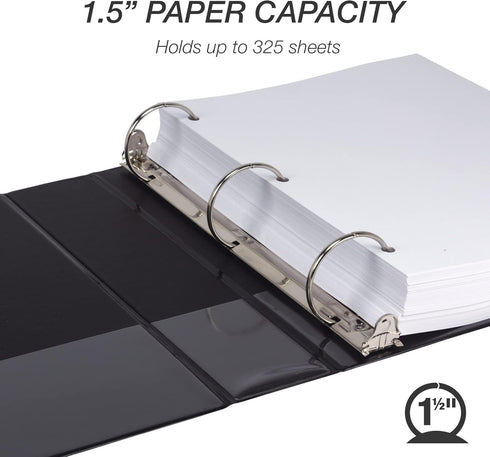 Samsill Economy 1.5 Inch 3 Ring Binder, Made in The USA, Round Ring Binder, Customizable Clear View Cover, Black, (18550)...