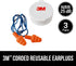 3M Corded Reusable Earplugs, 3 Pack, Noise Reduction Rating (NRR) 25 dB, Easy To Use & Insert, Pliable & Tri-Flange Design Enhances Comfort & Fit,...