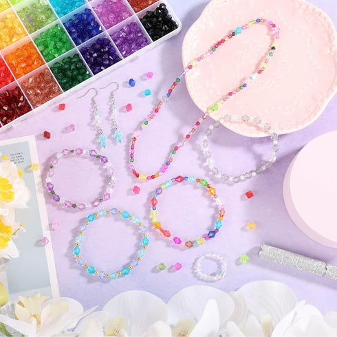 Paxcoo 1120Pcs Crystal Beads for Jewelry Making, Crystal Acrylic Beads Faceted Jewelry Beads Bicone Gem Beads jewel for Jewelry Making (8 MM)...