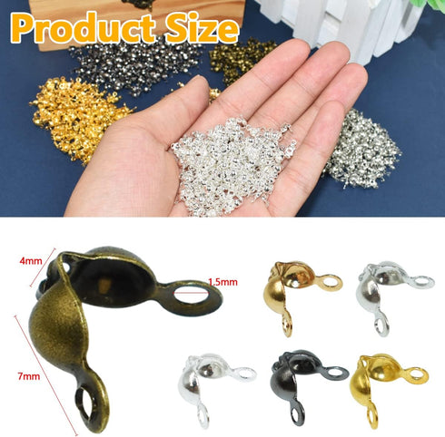 1200Pcs 6 Colors Bead Tips Knot Covers Clamshell Fold-Over Bead Tips Knot with 2 Close Big Enough Loops Cup 7 x 4mm for DIY Bracelets Necklaces Cr...
