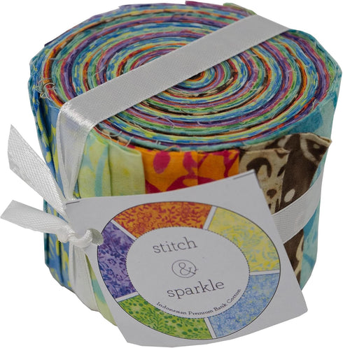Stitch & Sparkle Indonesian Premium Batik Cotton Vibrant Dreams Jelly Roll 2.5''x 44''...