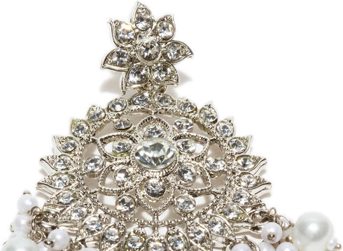 Silver Toned Indian Headpiece Maang Tikka With Earrings For Women...
