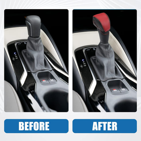 Gear Shifting Knob Cover Automatic Transmission Lever Trim for Honda Accord 9 2013-2017 Black Faux Leather Deep Red Line...