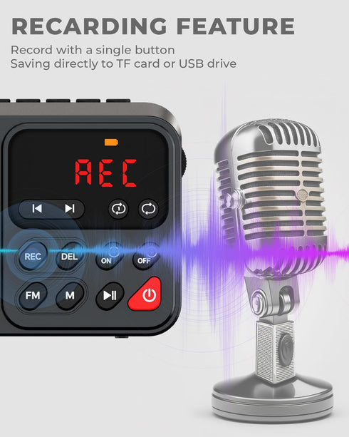 PRUNUS 405 Rechargeable FM Radio • Bluetooth Speaker • TF Card and USB • 1500mah battery • Earphone Jack • Auto power on/off • Clock• Recording(No...