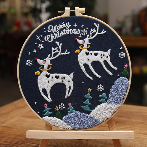 Gogobear 7.9" Desktop Wall 3D Art Embroidery Painting Adult Beginner Handmade Embroidery DIY Christmas Elk Material Kit Complete Set Includes All ...