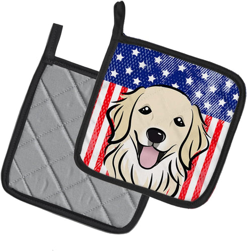 Caroline's Treasures BB2135PTHD American Flag and Golden Retriever Pair of Pot Holders Kitchen Heat Resistant Pot Holders Sets Oven Hot Pads for C...