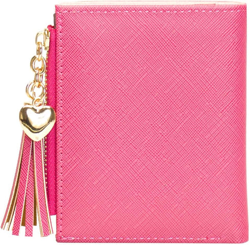 Womens Small Wallet Mini Purse Bifold Slim Card Case Holder Zipper Coin Pocket (Barbie Pink)...