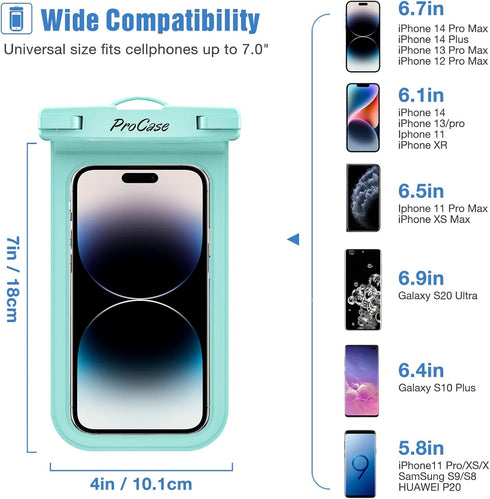 ProCase 2 Pack Waterproof Phone Pouch Case, 7" Universal Underwater Cellphone Dry Bag Holder for iPhone 15 14 13 Pro Max 12 11, Galaxy S24 S23 S22...