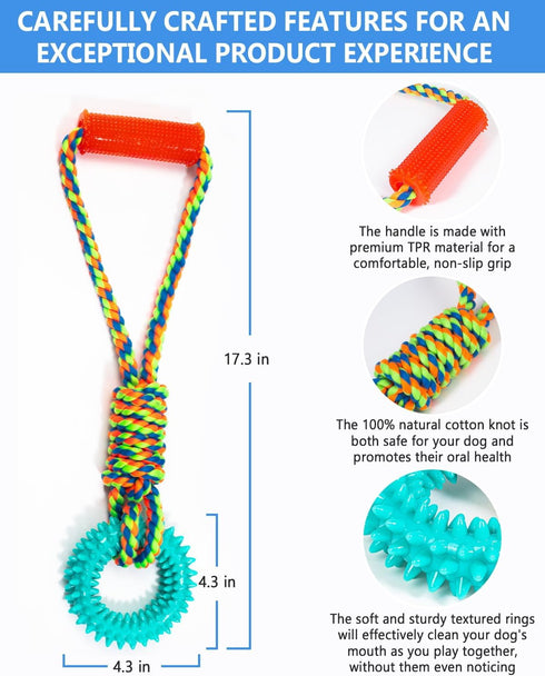 Interactive Dog Toys with Rope and Handle, Dog Chew Toys for Aggressive Chewers, Tug of War Rope Toy Non-Toxic Natural Rubber Long Lasting Dog Toy...