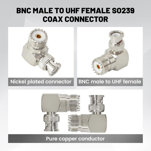 Anina BNC Male to UHF Female SO239 Jack Coax Connector Right Angle RF Antenna Adapter for Ham Radio CB Antenna Scanner Coaxial Cable 2-Pack...