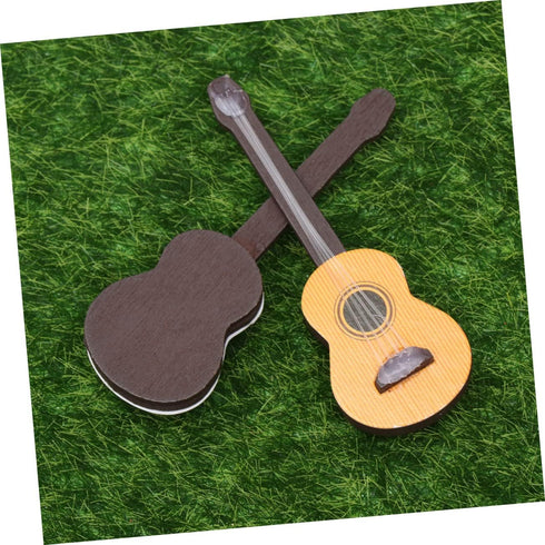 EXCEART 4 Pcs Wooden Miniature Guitar Miniature Wooden Instrument Desktop Wooden Miniatures Micro Landscape Statue DIY Miniature Guitar 1:12 Dollh...