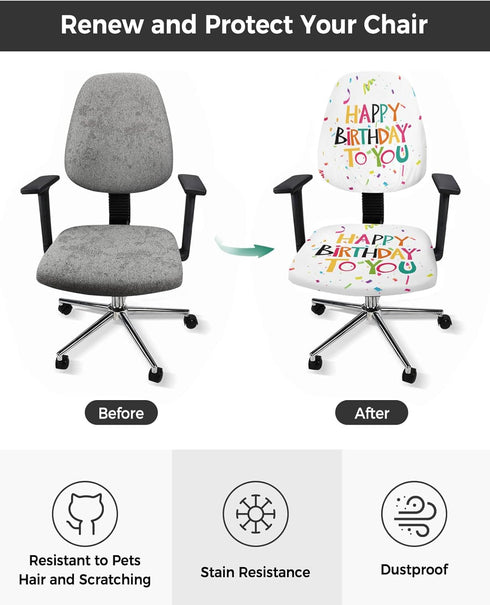 Office Chair Cover Happy Birthday to You Birthday Party Decoration Split Protective Stretch Elastic Universal Cover for Desk Task Chair,Computer R...