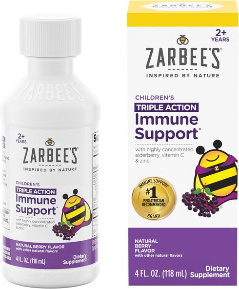 Zarbee's Elderberry Syrup for Kids, Daily Immune Support with Vitamin C & Zinc, Childrens Liquid Supplement, Natural Berry Flavor, 4 fl oz...
