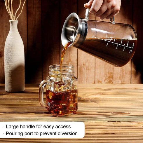 Aquach Airtight Cold Brew Coffee (Iced Tea) Maker 51oz/1.5L, BPA-Free, Durable Borosilicate Glass Pitcher and Stainless Steel Fine-Mesh Filter, Di...