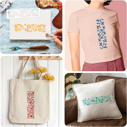12 Pieces Stencils for Painting, Reusable Border Leaf Stencil, Furniture Cake Decorative Stencils for Wood Wall DIY Art Craft Canvas Fabric Home D...