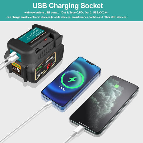 2 Pack USB Charger Adapter Compatible with Dewalt 20V Battery with USB Socket & Type-C Fast Charging (Adapter Only)...