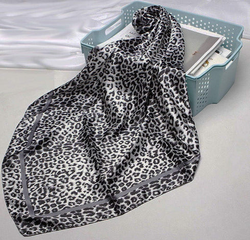 Large Square Black White Silver Grey Snow Leopard Cheetah Animal Print Polyester Silk Scarf Women's Scarves Hijab Shawl Pashmina Headband Bandana ...