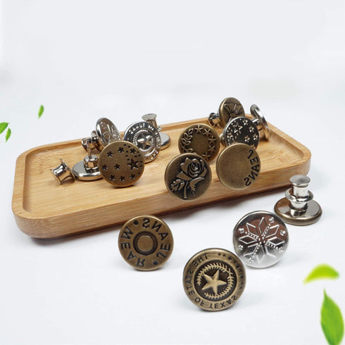 12 Sets 17mm Replacement Jean Buttons - Instant & Adjustable Detachable Metal Buttons for Pants, Jackets, Bags & More...