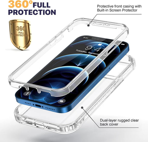 Miracase Designed for iPhone 12 Pro Max Case, Full Body Rugged Case with Built-in Touch Sensitive Anti-Scratch Screen Protector, Soft TPU Case Com...