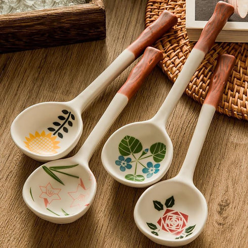 Ceramic Soup Spoons Set Asian Spoons Chinese Japanese Tablespoon for Ramen Pho Wonton Dumplings Miso - Set of 4...