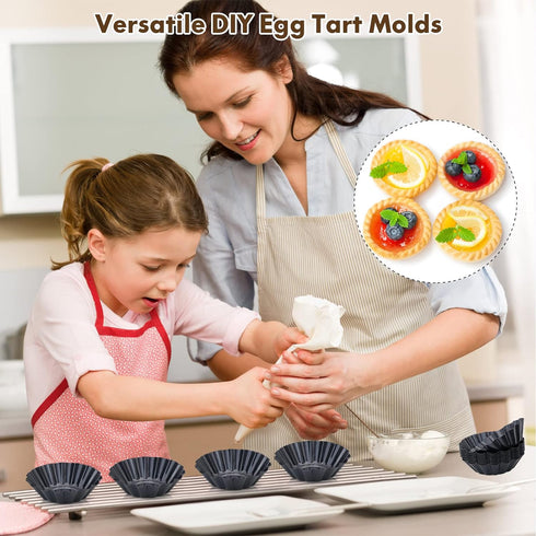 Egg Tart Molds, 12 PCS Non-Stick Very Mini Tart Pans, Mini Tart Mold 3 InchTop, 1.7 Inch Bottom, 0.9Inch High, Carbon Steel, Kitchen Reusable Baki...