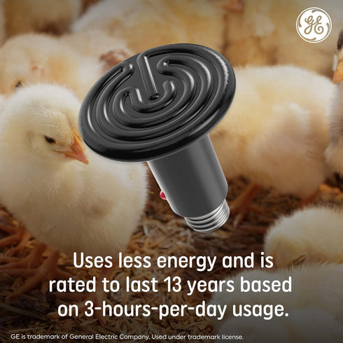 GE Ceramic Heat Lamp, Animal Heat Emitter Bulb, Chicks Heat Lamp (2 Pack)...