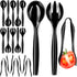 Disposable Plastic Serving Utensils - Set of 18 Black Plastic Utensils, 6 Each 6" Serving Tongs, 10” Serving Spoons, 10” Serving Forks, Buffet Ser...