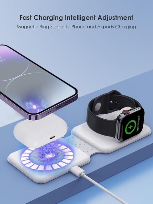15W Portable Magnetic Wireless Charging Station Compatible with Mag-Safe Charger and iPhone15/pro max/14/13/12,for Apple Watch/iWatch Ultra/Series...