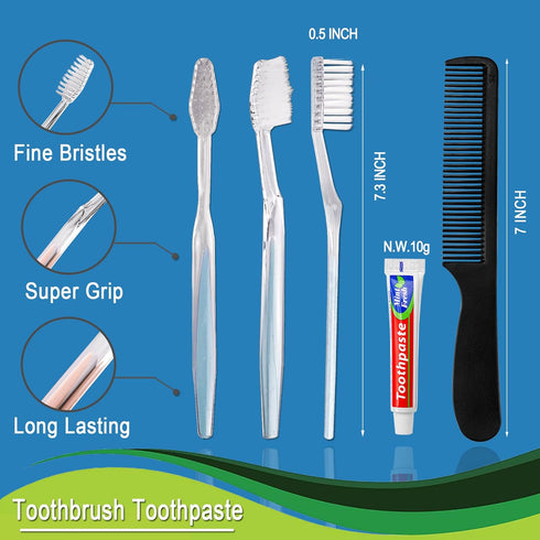 50 Pack Disposable Toothbrushes with Toothpaste and Comb for Homeless Individually Wrapped,10g Travel Toothpaste,7inch Black Hair Comb, Toothbrush...
