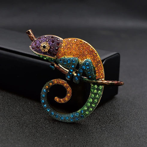 Chameleon Brooch Pin Colorful Crystal Lizard Animal Brooch Jewelry for Women...