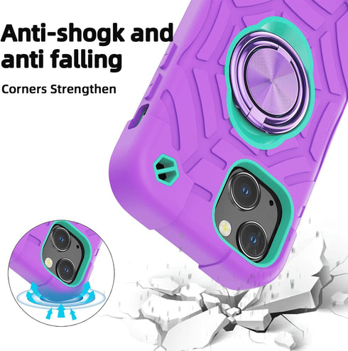 KCJ for iPhone 13 Mini case/iPhone 12 Mini case 5.4 Inch with Ring Holder, with 2 Pack Screen Protector + 1 Pack Camera Lens Protector,Heavy-Duty ...