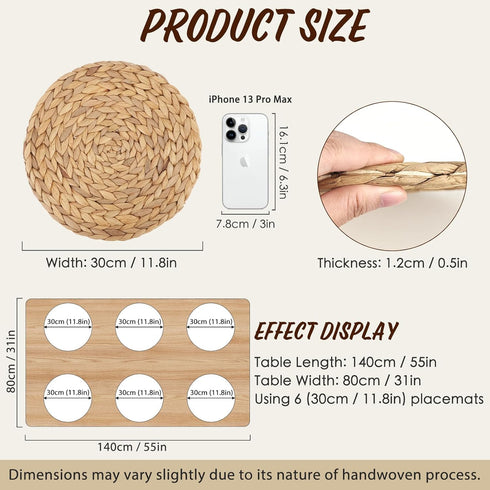 kilofly Natural Water Hyacinth Weave Placemat Round Braided Rattan Tablemats 11.8 inch x 2pc...