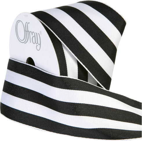 Offray 140640Berwick 2.5" Wide Wired Edge Carnival Grosgrain Ribbon, 25 Yards, Black and White Stripe Pattern...