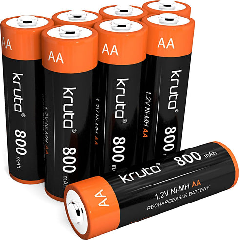 Kruta NiMH Rechargeable AA Batteries, 1.2V 800mAh Rechargeable AA Solar Batteries for Outdoor Solar Lights and Household Devices, Pre-Charged (AA ...