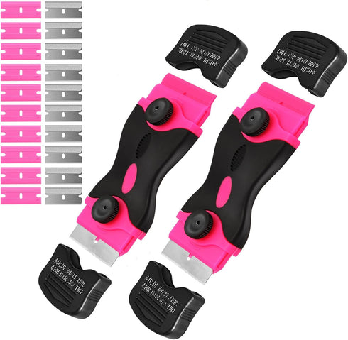 2PACK Razor Blade Scraper, 2-in-1 Scraper Tool with 10Pcs Plastic Blades & 10Pcs Metal Blades, Multi-Purpose Cleaning Razor Scraper for Glass, Dec...