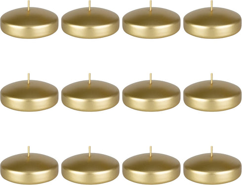 Mega Candles 12 pcs Unscented Gold Floating Candles, Hand Poured Wax Candle 3 Inch Diameter, Home Décor, Wedding Receptions, Baby Showers, Birthda...