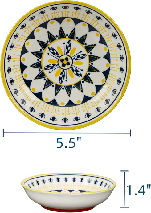 Whisker Fatigue Cat Bowl — 5.5 in Ceramic Cat Bowls, Shallow Cat Food Dish, Cute Flat Cat Bowl, Small Wide Cat Plates for Indoor Cats with Silicon...