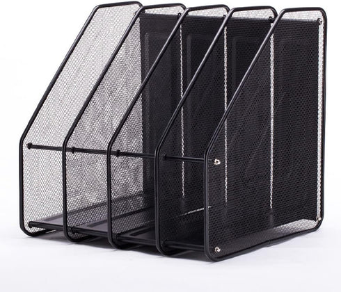 Efficient Mesh Vertical Desktop File Organizer - 4-Slot Document Sorter & Holder Rack for Office, Home, & School Supplies Organization...