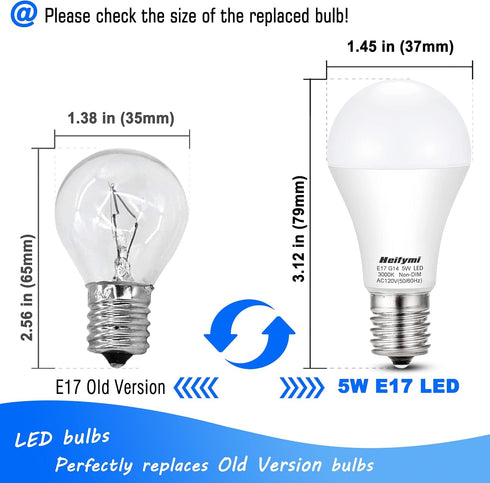 E17 Intermediate Base LED Bulbs, 3000K Warm White, 5 Watts(40W Equivalant), 500 Lumens, Non-Dimmable for Ceiling Fan Chandelier Pendant Light Bulb...