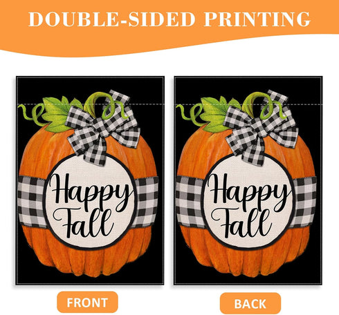 Home Decorative Pumpkin Garden Flag, Happy Fall House Yard Outdoor Welcome Decor Buffalo Plaid Check Sign, Farmhouse Autumn Outside Decoration Sea...