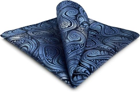 S&W SHLAX&WING Ties for Men Blue Paisley Matching Pocket Square Only...