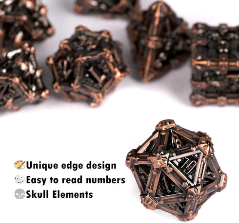 Metal DND Dice Set, Skull Series DND Dice 7-Pieces Metal Polyhedral Dice Set with Gift Box for Dungeons and Dragons Role Playing Games?Red Copper?...